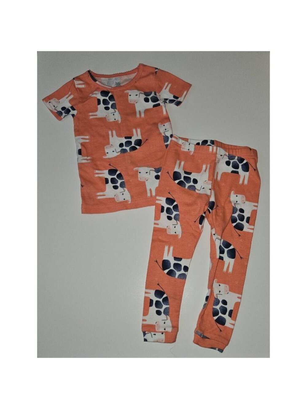 Carter's Just One You Cow Pajamas 2pc Coral Blue Snug Fit Girls Baby 18 Months
